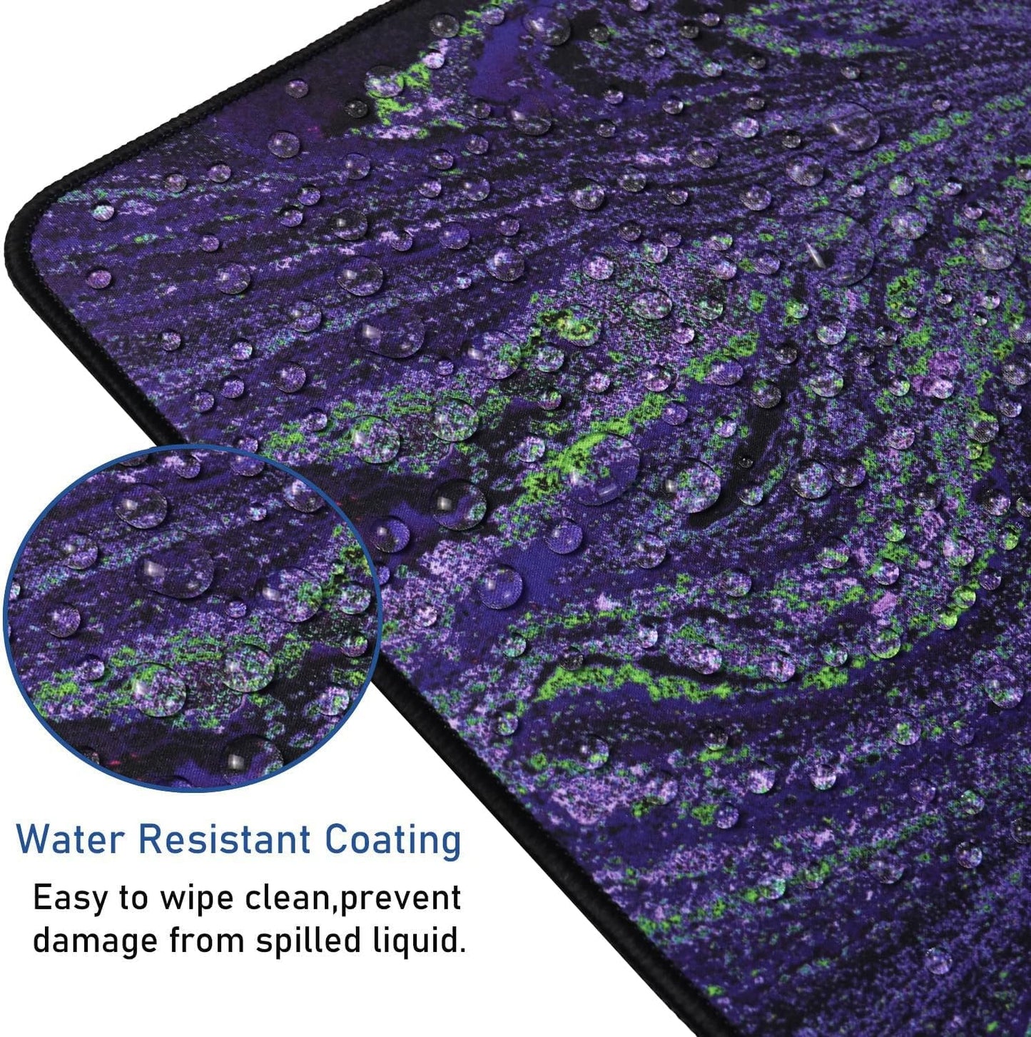 Large Mouse Pad with Stitched Edges, Durable Non-Slip Natural Rubber Base, Waterproof Computer Keyboard Pad Mat for Esports Pros/Gamer/Desktop/Office/Home - Purple Green