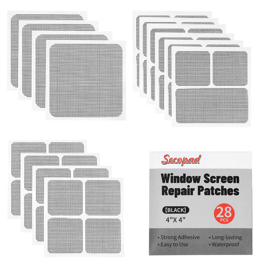28 Sheets Window Screen Patches Repair Kit, Black 3 Sizes Window Screen Repair Kit for Mesh Screen Door, Strong Adhesive Fiberglass Quick Screen Repair Tape