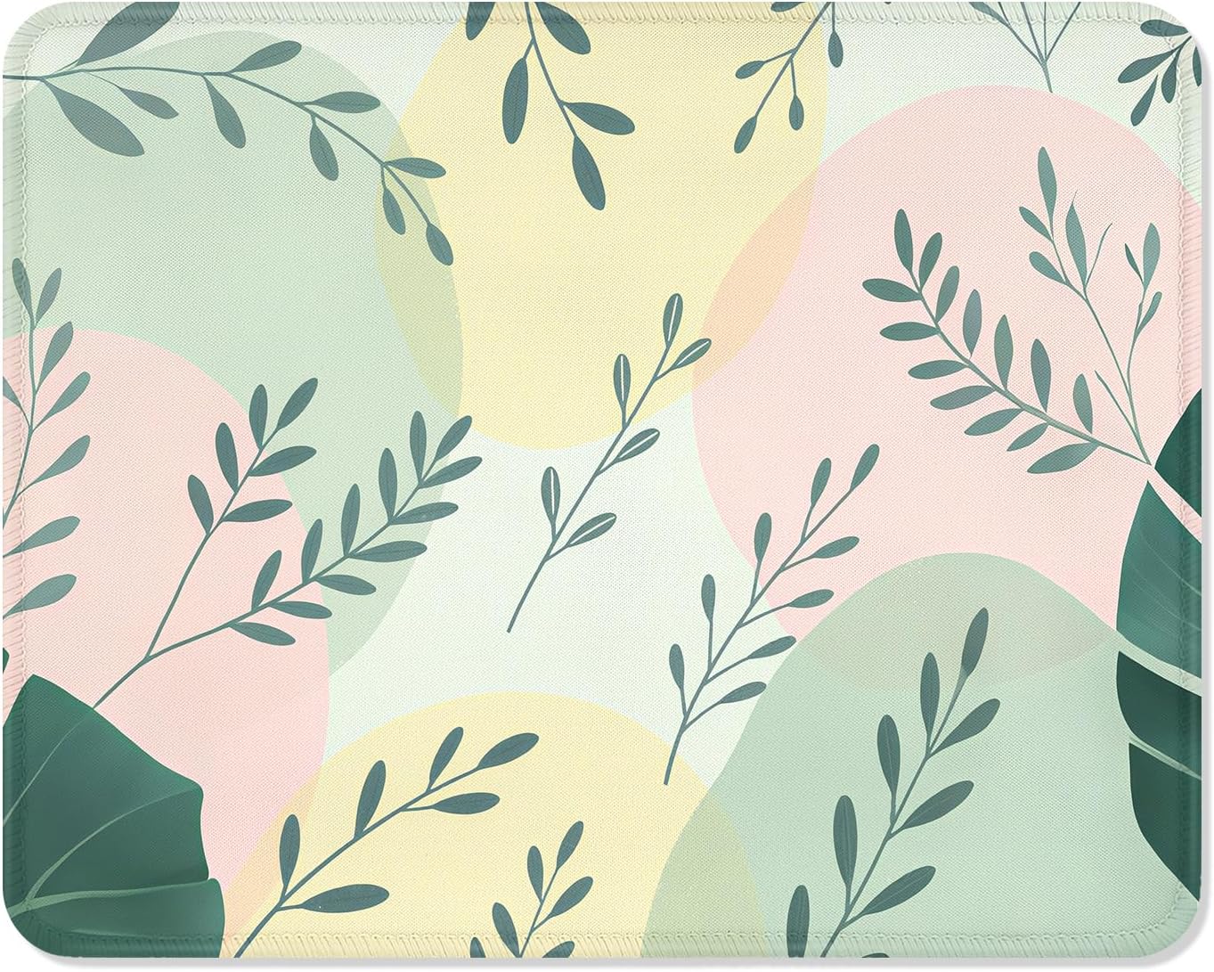 ITNRSIIET Mouse Pad Non-Slip Rubber Base Smooth Surface Stitched Edges Waterproof Durable Compatible with All Mice for Office & Gaming, Desk Accessory, 10.2x8.3x0.12 inch, PastelFoliage