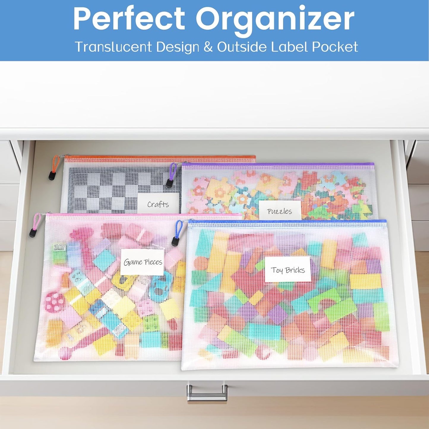 Sooez 24 Pack Super Large Mesh Zipper Pouch Bags, A3 (16.5×11.7 in) Storage Bags with Label Pocket, Reusable Zipper Pouches for Classroom Organization