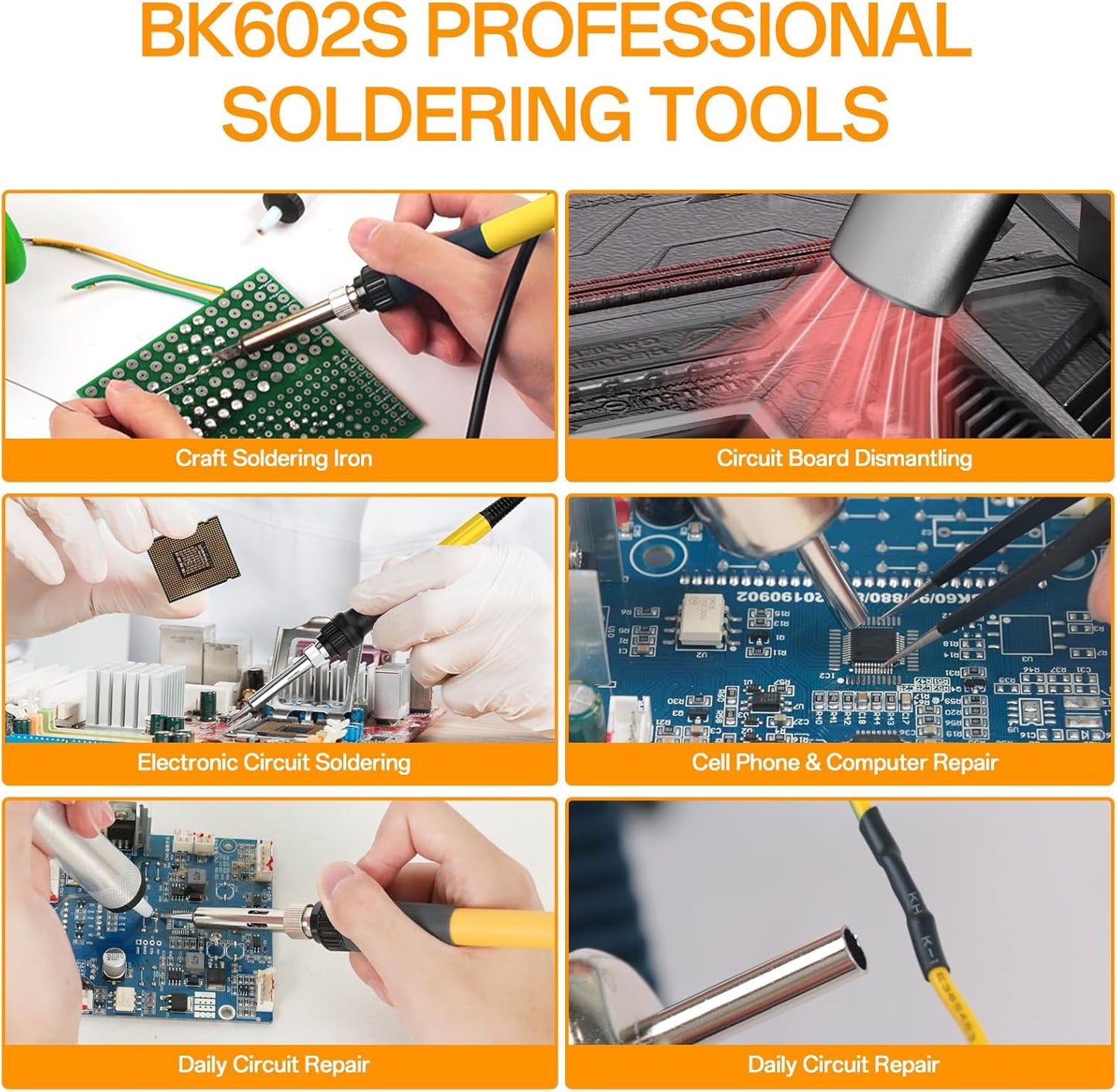 BK602S Soldering Iron & Desoldering Gun 2-In-1 Set, Hot Air Rework Station Diy Soldering Station, Soldering Practice Kit, Auto Sleep, ºC/ºF Conversion, Big Screen Display