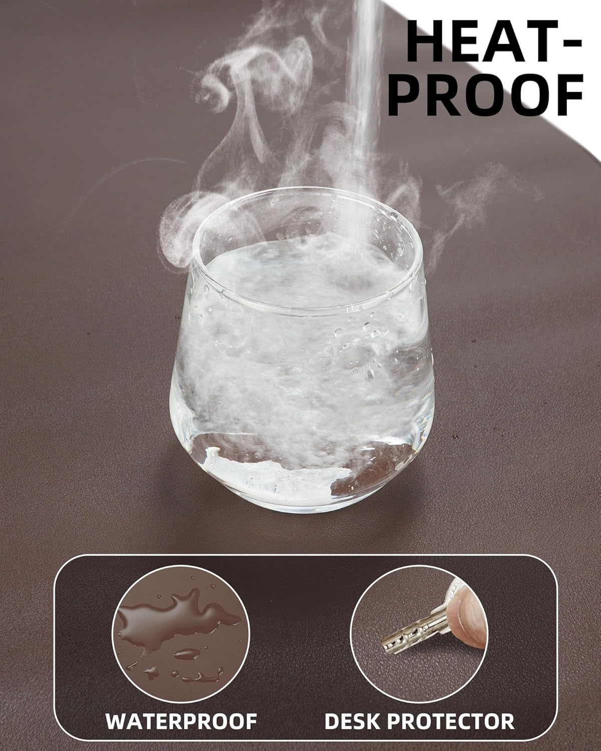 PU Leather Desk Pad Protector - 36"x17" Large Non-Slip Desk Mat, Waterproof Office Desk Blotter & Mouse Pad for Keyboard, Laptop - Home & Office (Coffee Brown)