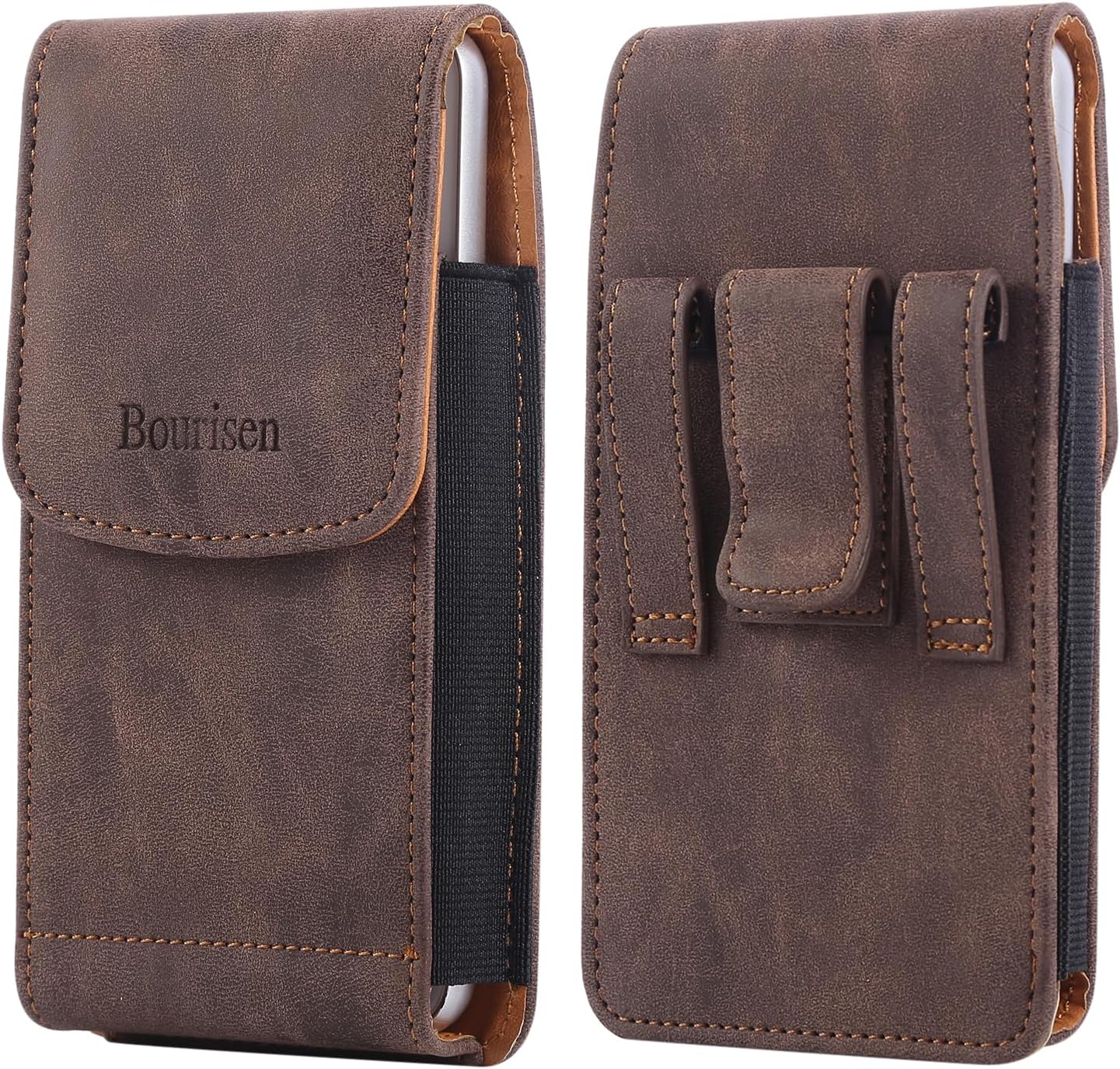 Universal Phone Holster Phone Pouch Case Belt Clip Belt Loops Card Slot Faux Leather for Man iPhone 17/16/15pro max,16/15Plus,Samsung S25 24 S23 S22 Ultra (Brown&Yellow, XL(6.6"x3.4"x0.8"))