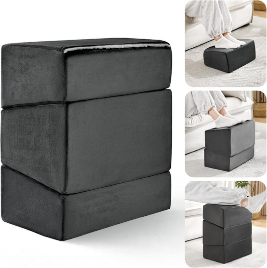 Foot Rest for Under Desk at Work, Adjustable Footrest for Office Chair & Gaming Chair,Ergonomic Footrest Pillow Desk Foot Stool with Washable Cover for Home, Airplane, Travel (Black)