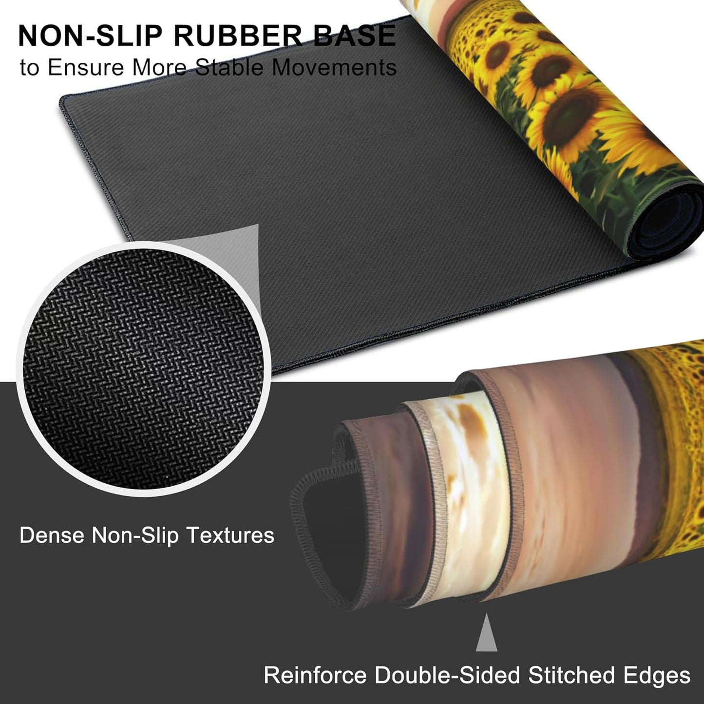 Mouse Pad, Large Blooming Sunflowers Desk Mat, Extended Non-Slip Gaming Keyboard Mousepad Desk Pad, Thick Stitched Edges Waterproof Mouse Mat 31.5"x15.7" (Midsummer Sunflowers at Sunset)