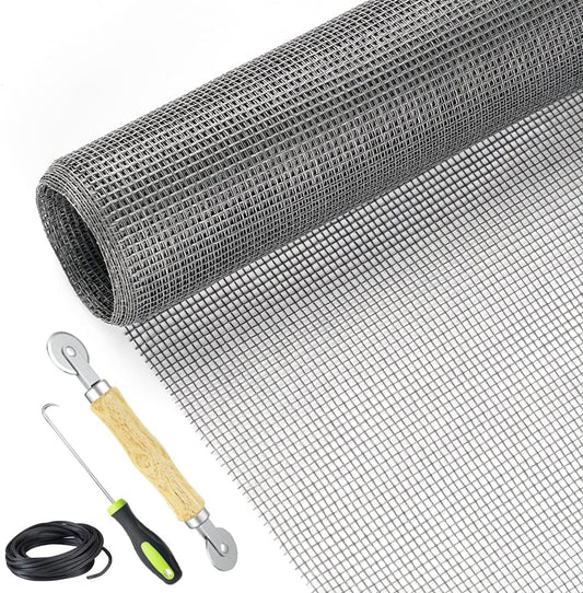 Screen Repair Kit Easy DIY Project 59" x 106" Fiberglass Screen Mesh with Rolling Tool and Screen Retainer Spline Screen Replacement kit for Windows Sliding Doors and Patio Screens (59" x 106", Gray)