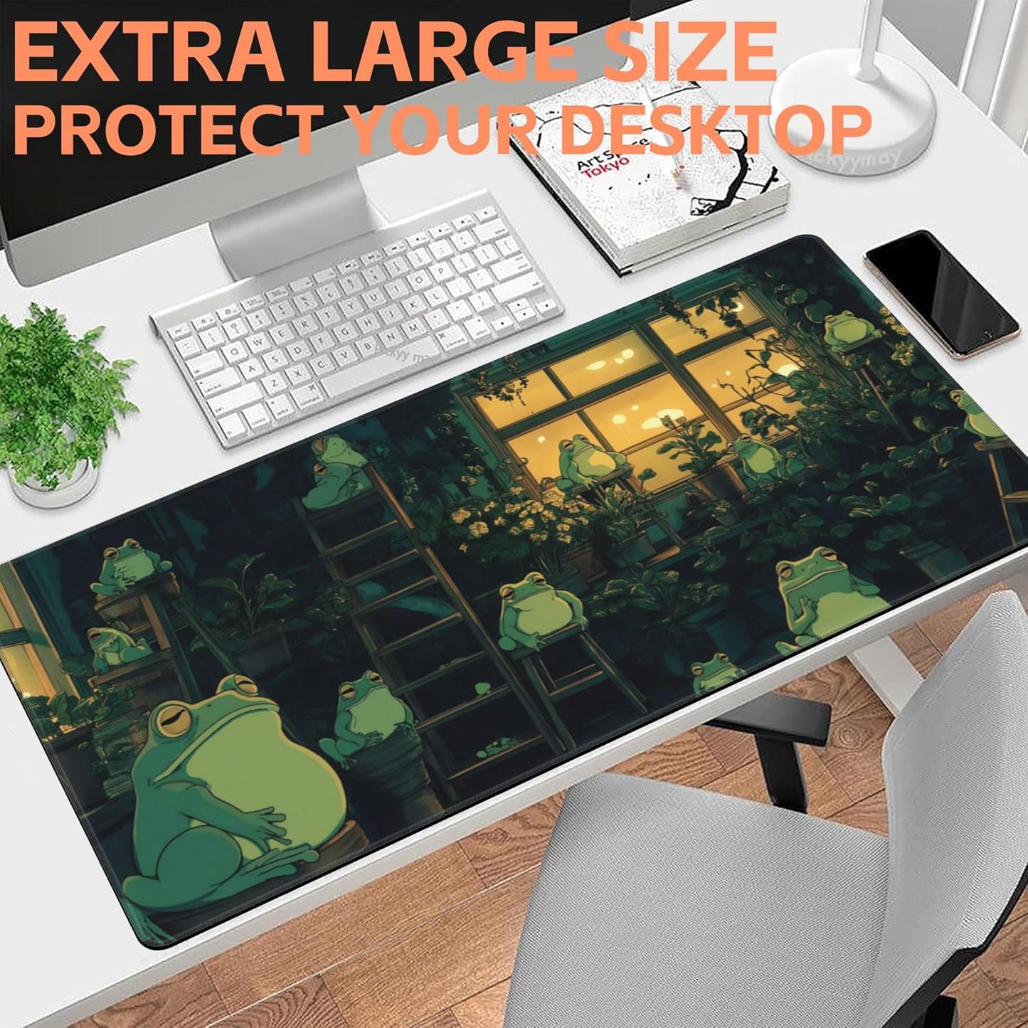 Mouse Pad Large Cute Frogs Non-Slip Game Desk Mat with Stitched Edge Laptop Keyboard Desk Pad for Work Home Gaming (35.4 x 15.7 Inches)