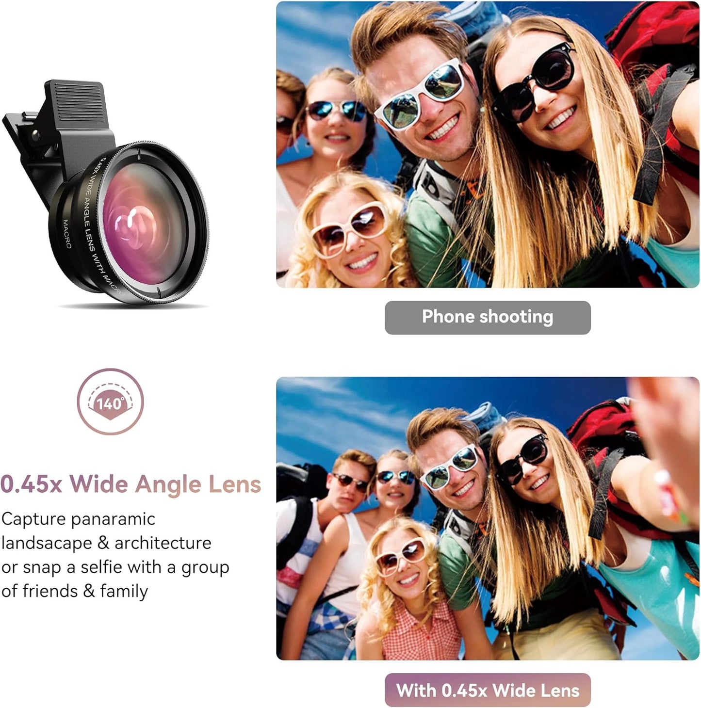 MIAO LAB 2-in-1 Phone Camera Lens Kit, 12.5X Macro + 0.45X Wide Angle (140°) Cell Phone Clip-on Lens for iPhone/Android, Includes Travel Bag