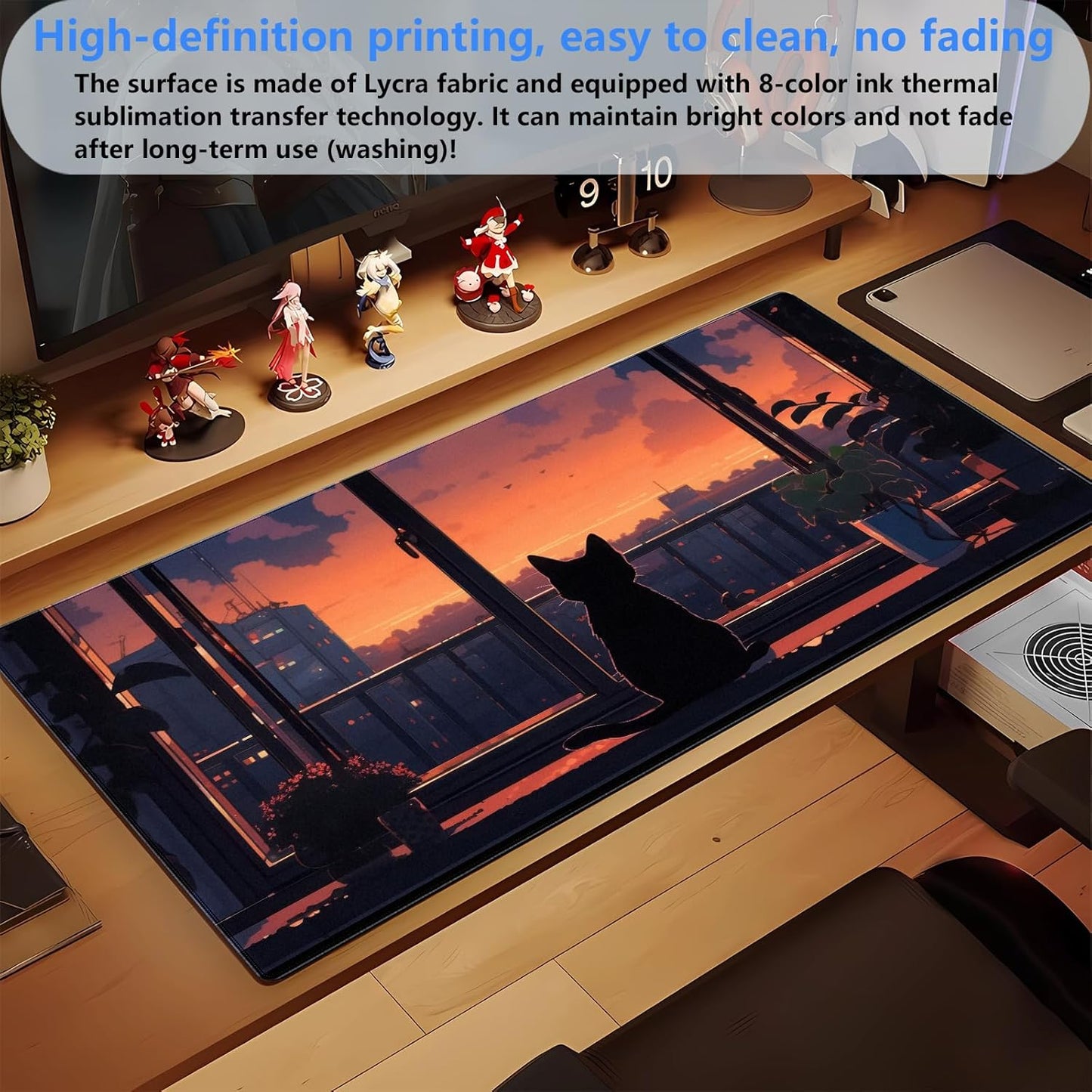 Lofi Aesthetic Desk Mat Cat Mouse pad Cute Orange Anime Mouse Pad Extra XL Large Gaming Mousepad for Desk 31.5''X15.7'' Laptop Computer Keyboard and Mouse Mat for Desk Decoration