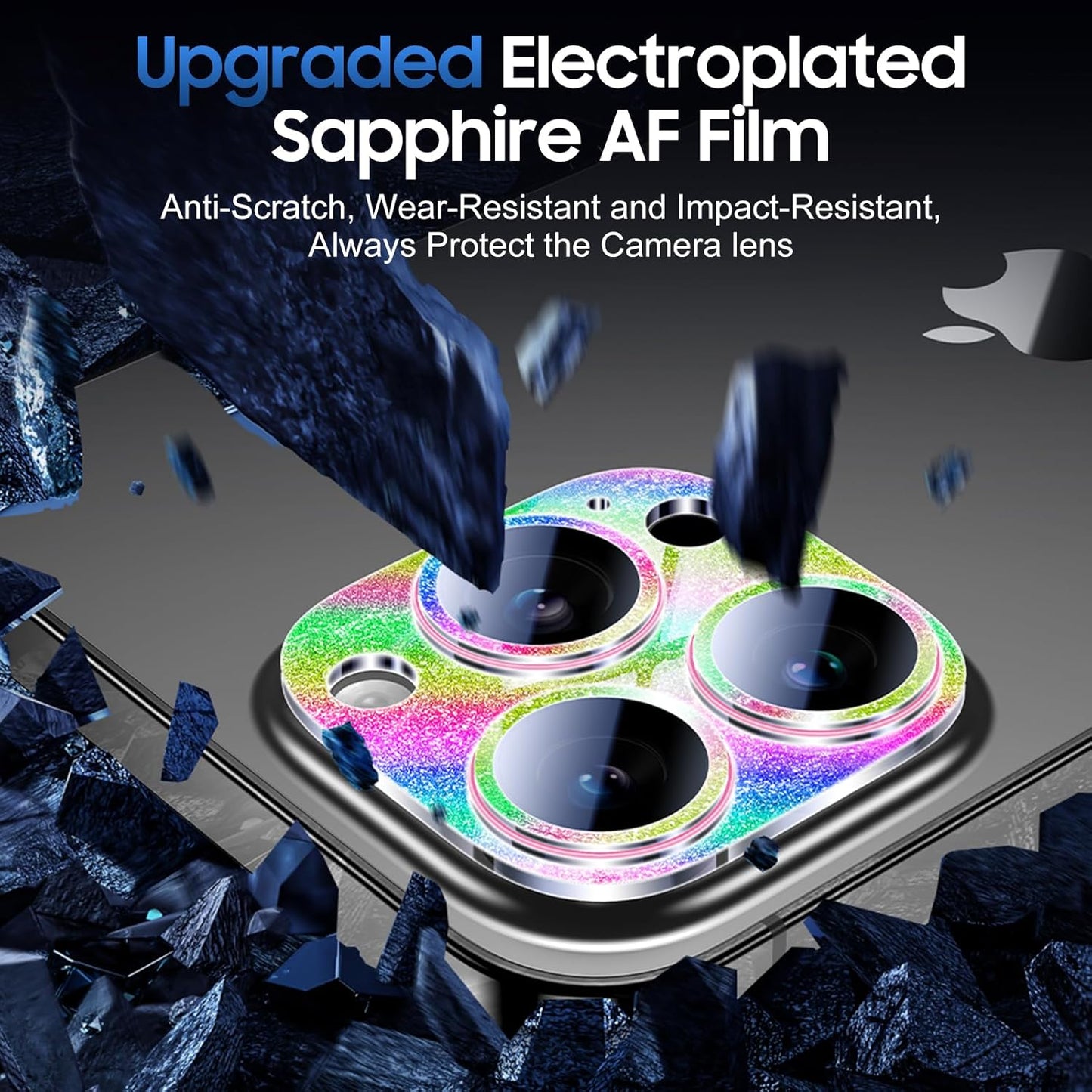 UniqueMe 3 Packs Compatible for iPhone 13 Pro Max/iPhone 13 Pro Camera Lens Protector Acrylic [Not Glass],[Case Friendly][Scratch-Resistant][Night Shooting Mode]-Glitter Colorful