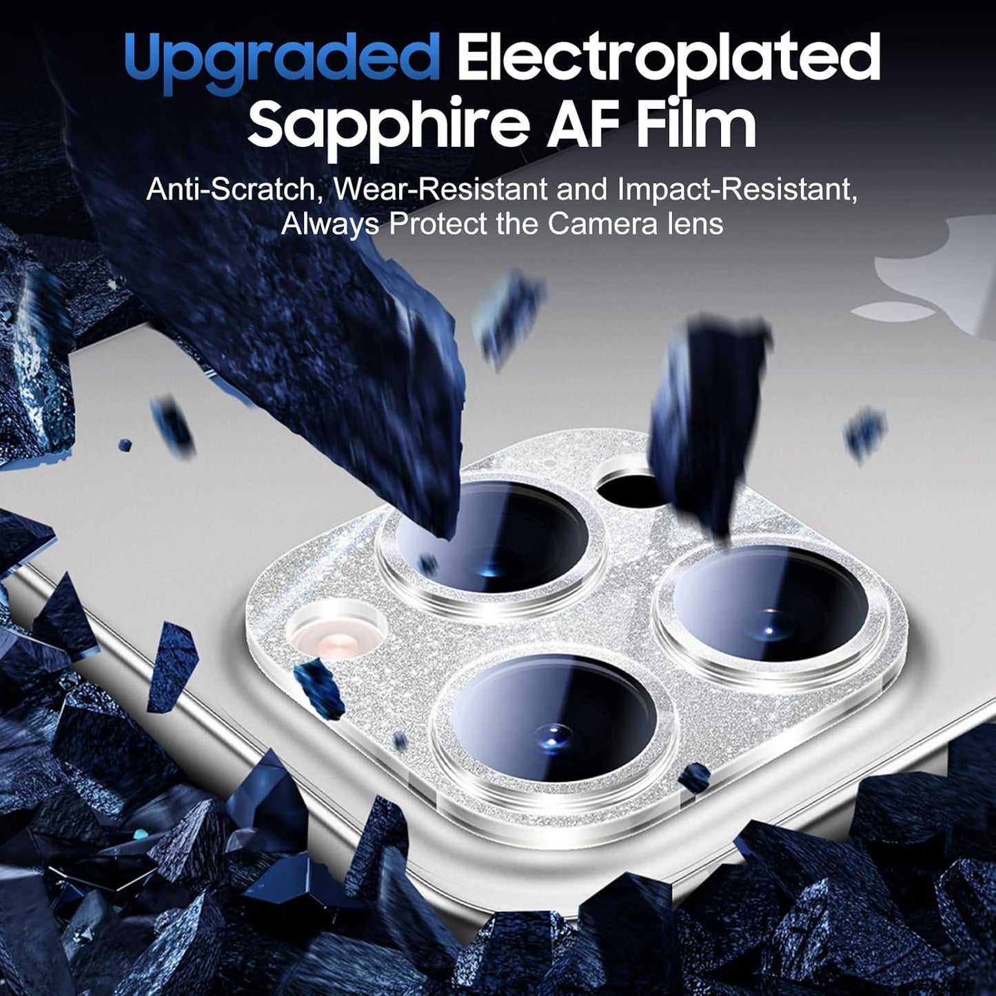 UniqueMe for 3 Pack iPhone 16 Pro/iPhone 16 Pro Max Camera Lens Protector - [Drop Protection] [Case Friendly] 9H Tempered Glass Camera Cover Screen [Update New Version] - Glitter Silver