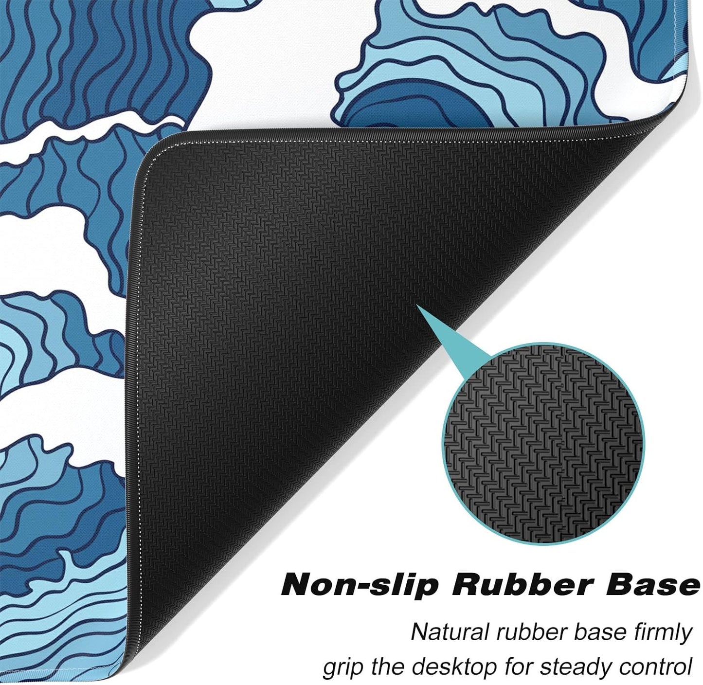 Extended Gaming Mouse Pad, Japanese Blue White Wave Mousepad, XL Large Mouse Mat Desk Pad 30 x 14 Inch, Waterproof Anime Mouse Pad with Stitched Edges and Non-Slip Base for Office Gaming