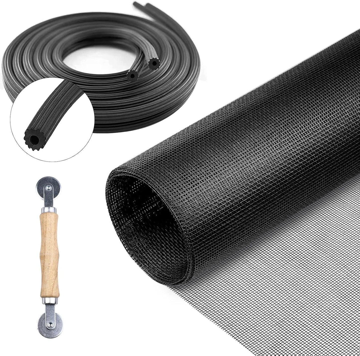 Screen Repair Kit for Windows and Doors 48” x 100" Adjustable Fiberglass Screens with Rolling Tool and Screen Retainer Spline
