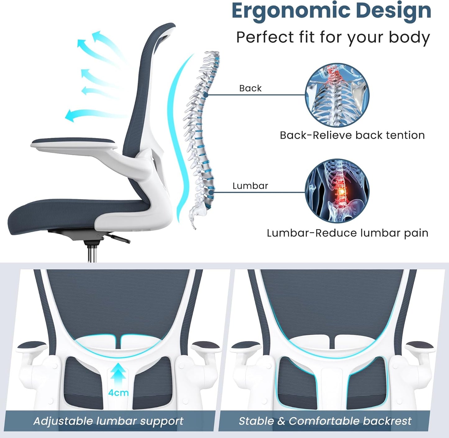 Drafting Chair, Tall Office Chair with Flip-up Armrests Executive Ergonomic Computer Standing Desk Chair, Office Drafting Chair with Lumbar Support and Adjustable Footrest Ring