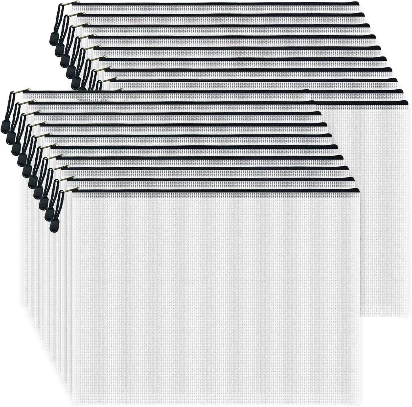AUSTARK 20 Pcs Zipper File Bags, Plastic Mesh Pouch, Board Game Storage Bag, Waterproof Bags for Office School (A3 Size 16.9''x12'', White and Black)