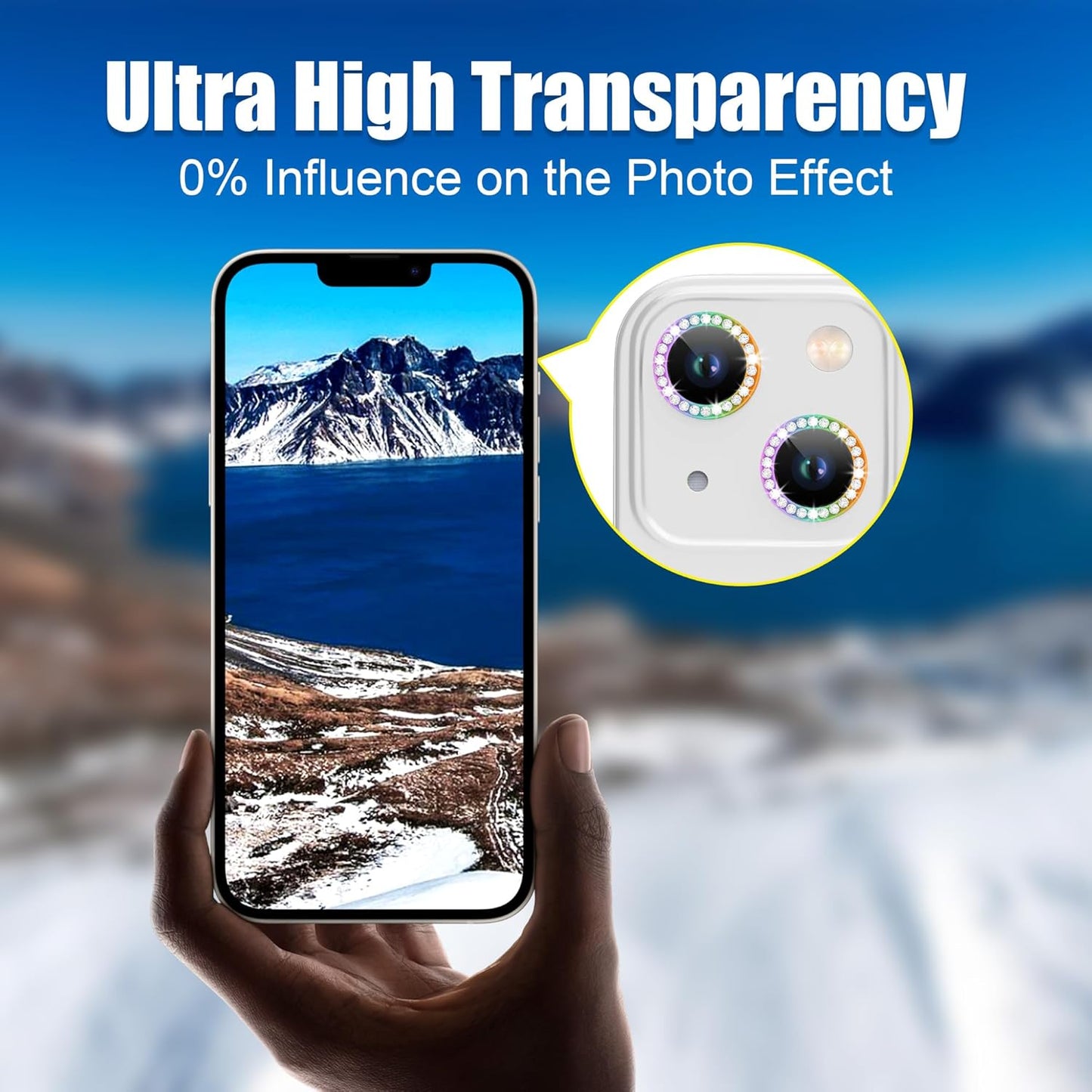 AGVEE 3+3 6 Pack for iPhone 13 6.1" / 13 Mini 5.4" Camera Lens Cover Protector, Bling Diamond & Bling Glitter Metal Ring 9H Tempered HD Glass Camera Cover Protector Film, Bling-Colorful