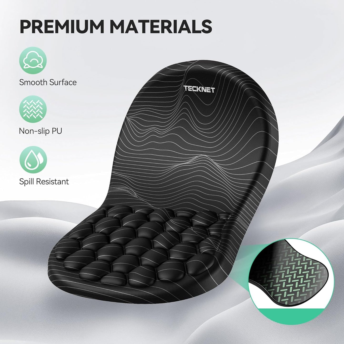 TECKNET Ergonomic Mouse Pad with Wrist Rest, Soft Mousepad with Massage Design, Memory Foam and Non-Slip PU Base for Pain Relief, Gaming Mouse Pad for Desk, Home, Office, 12x8 Inches, Black White