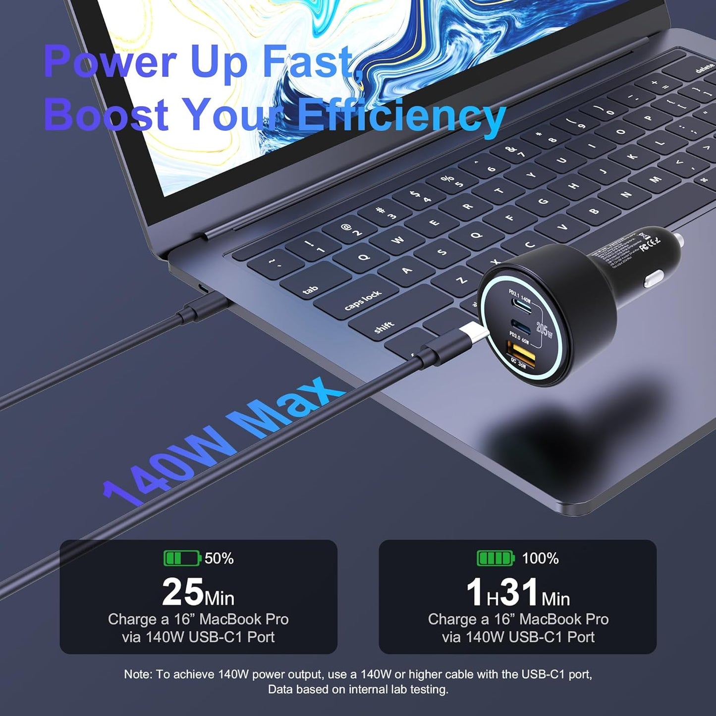 205W USB C Car Charger, 3-Ports PD3.1/PPS/QC3.0 Fast Charging Type C Cigarette Lighter Adapter for MacBook Pro Laptop, iPhone 16/15/14/13/12, Galaxy S24/S23 Ultra etc