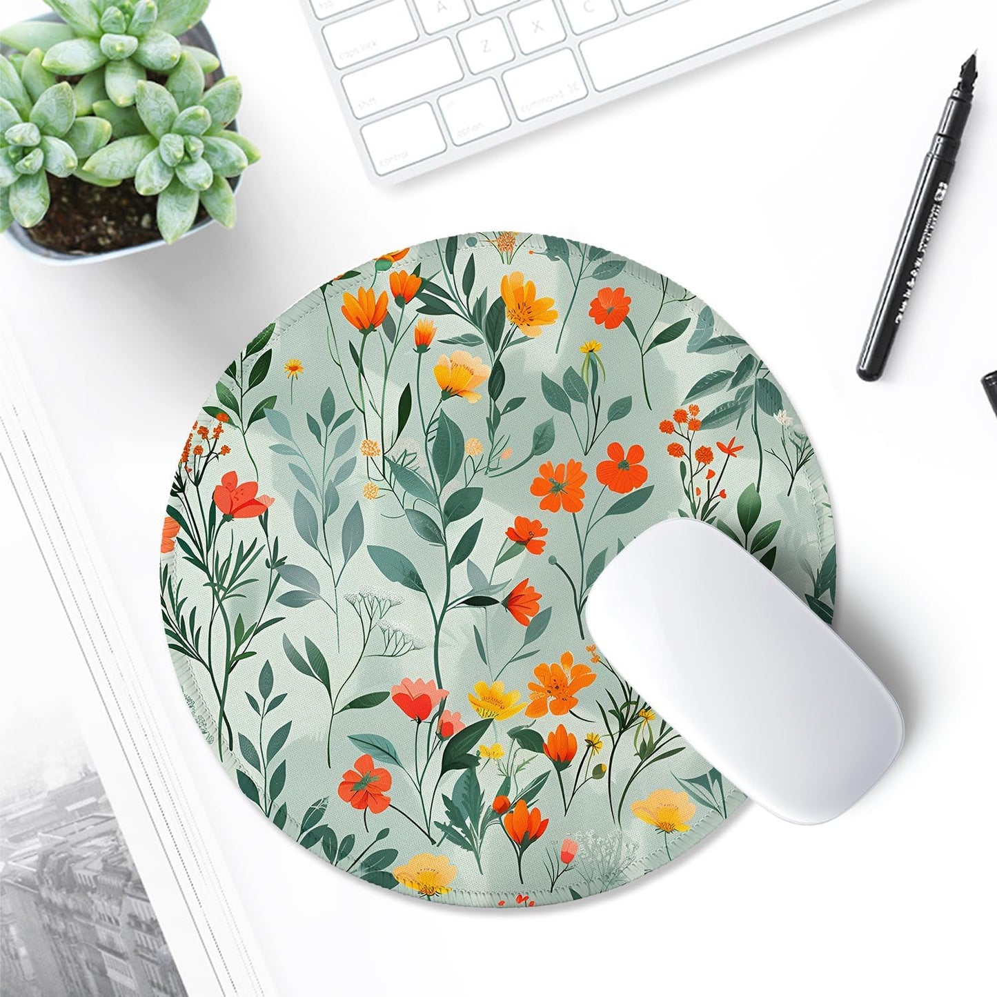 ITNRSIIET Round Mouse Pad with Stitched Edge Premium-Textured Waterproof Non-Slip Rubber Base Desktop Protection Mat Diameter 8.7 inches, Beautiful Flowers