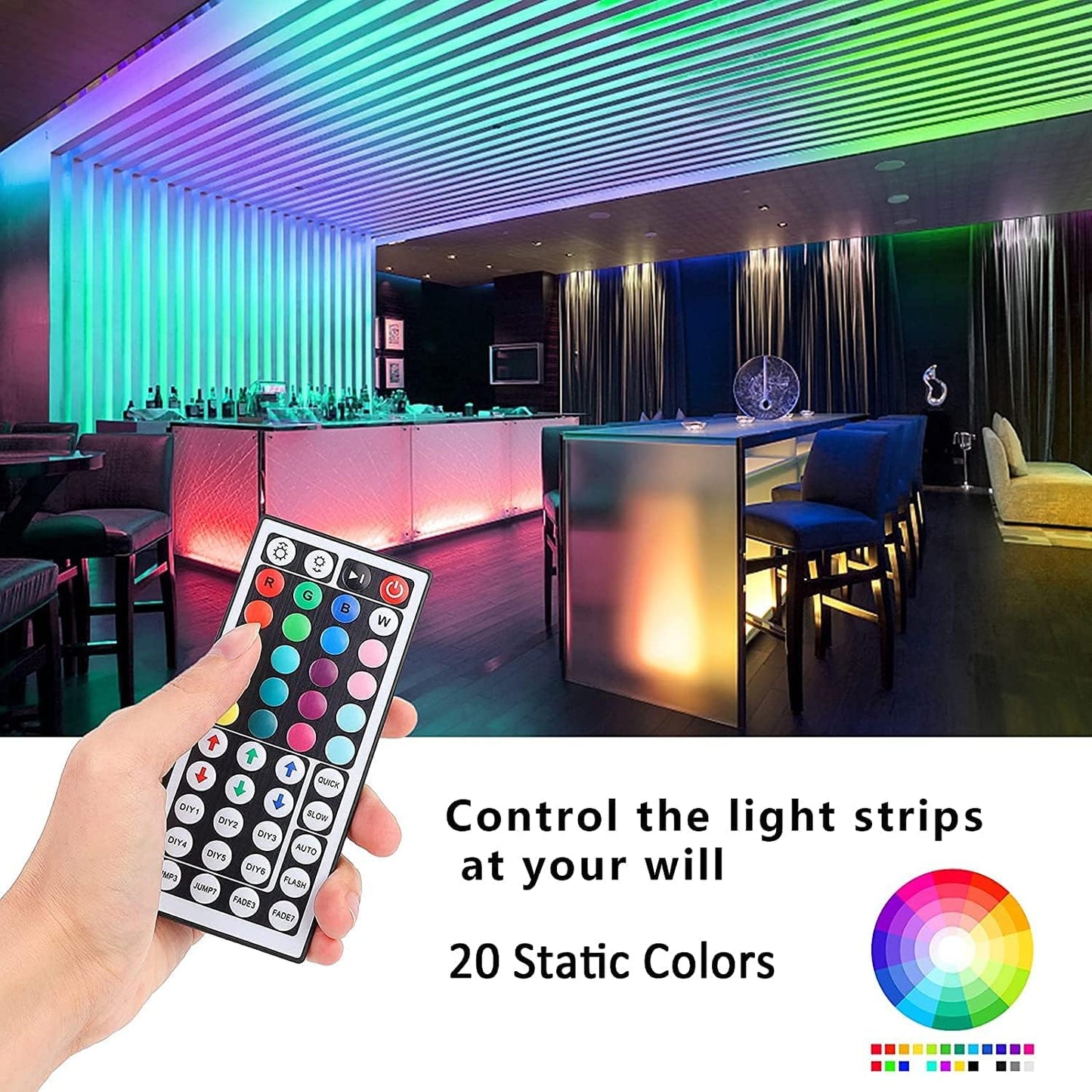 44 Key RGB LED Strip Light Remote Controller, IR Remote Controller Replacement for SMD 5050 3528 2835 RGB LED Light Strip Lights (1 Pack)