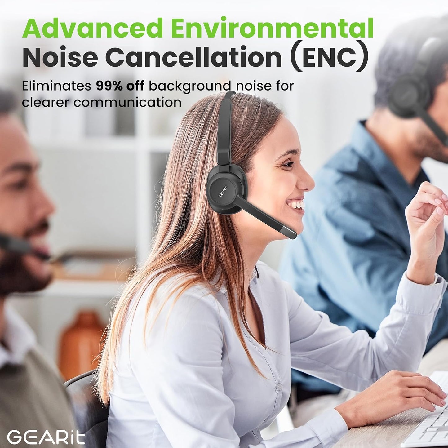 GEARit Wireless Bluetooth Headset with Mic - Multipoint Dual Connect, Noise Cancelling Trucker Headset for Phone Calls - All-Day Talk Time - Headphone with Microphone & Mute Button for Office Work