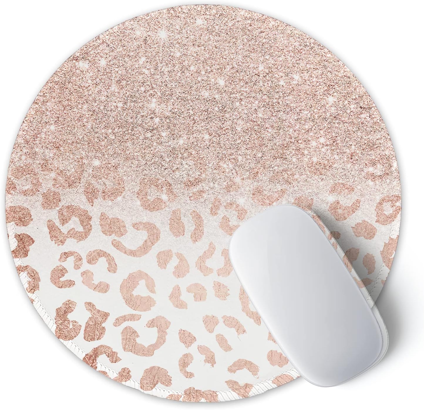 ITNRSIIET Round Mouse Pad with Stitched Edge Premium-Textured Waterproof Non-Slip Rubber Base Desktop Protection Mat Diameter 8.7 inches, Rose Gold Leopard Print