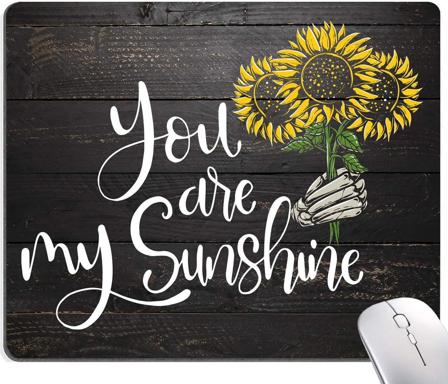 Sunflower 'You Are My Sunshine' Black Wood Gaming Mouse Mat - Square Waterproof Non-Slip Rubber Base Office Laptop Mouse Pad