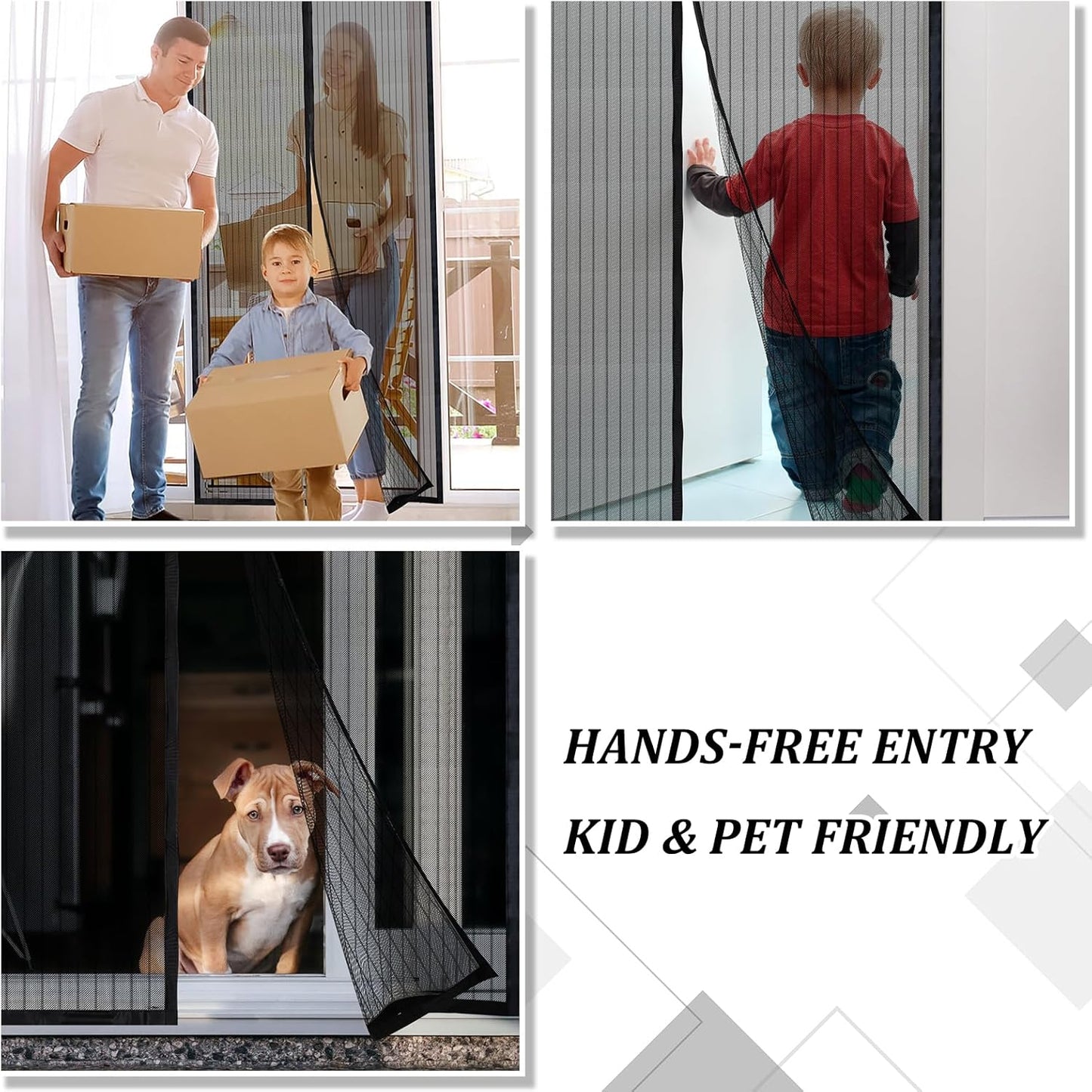 Magnetic Screen Door - Self Sealing, Heavy Duty, Hands Free Mesh Partition Keeps Bugs Out Let Breeze in- Pet and Kid Friendly - Keep Open Feature (Black, Fit Door Size 30 x 80 Inch)