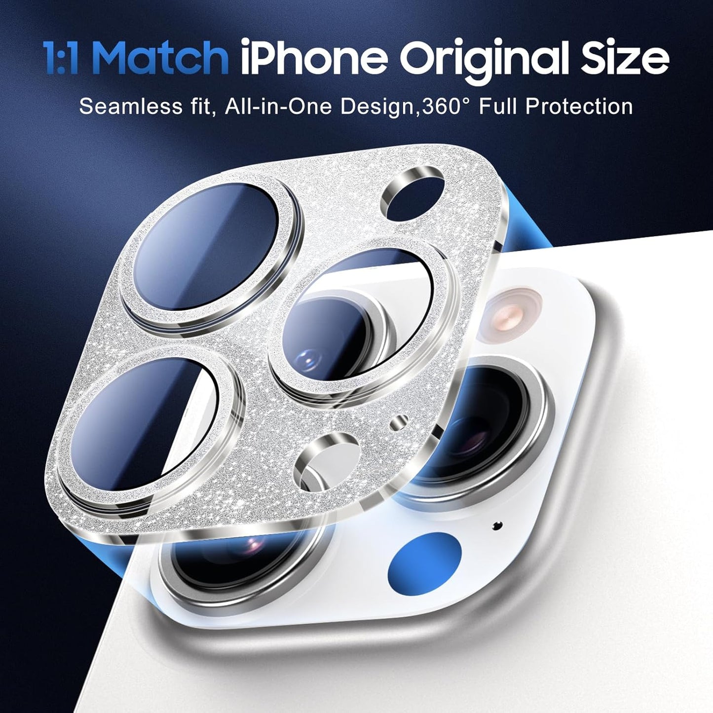 UniqueMe for 3 Pack iPhone 16 Pro/iPhone 16 Pro Max Camera Lens Protector - [Drop Protection] [Case Friendly] 9H Tempered Glass Camera Cover Screen [Update New Version] - Glitter Silver