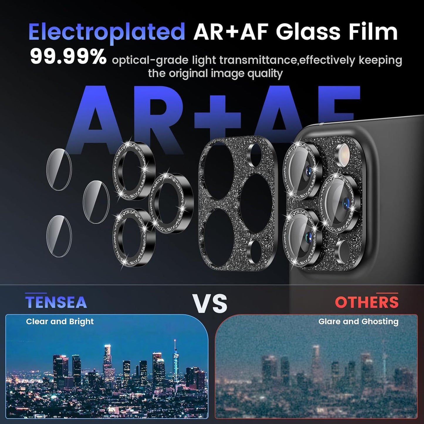 Tensea for iPhone 16 Pro/iPhone 16 Pro Max/iPhone 15 Pro/iPhone 15 Pro Max Camera Lens Protector, Metal Aluminum Alloy Tempered Glass Cover Camera Screen Protector Accessories, Case Friendly