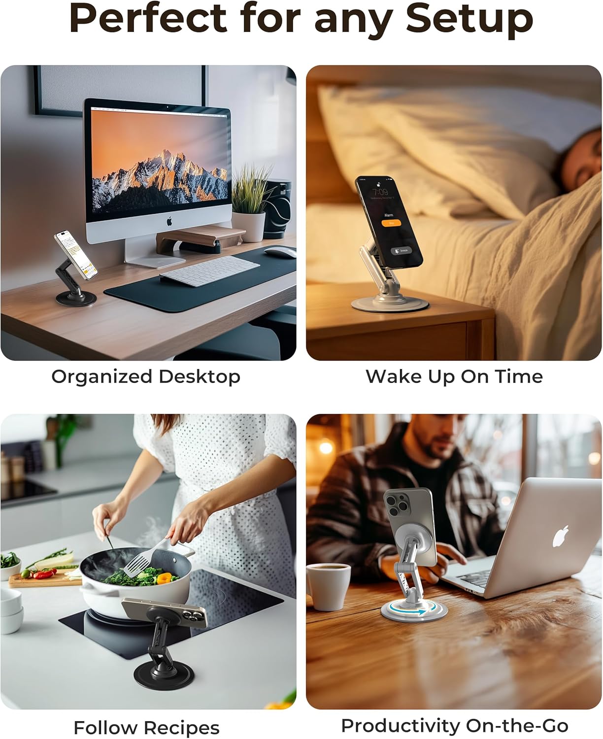 COOPER Magnetic Phone Stand for Desk, Mag360 Adjustable MagSafe Stand for iPhone 16 Pro Max, 15 14 13 12 & Plus | 360° MagSafe Phone Holder, Strong Magnetic MagSafe, Foldable 3-Axis Leg (Cream White)