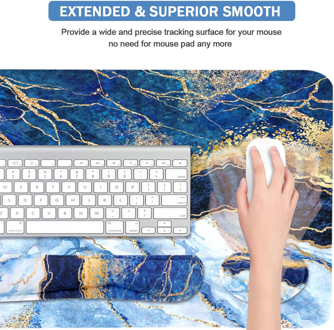 Ergonomic Large Mouse Pad and Keyboard Wrist Rest, Desk Pad for Keyboard and Mouse, 4-in-1 Large Gaming Mouse Pad with Wrist Support - Light Blue