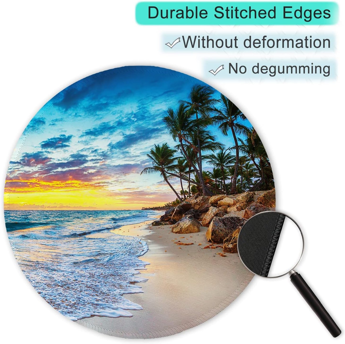 ITNRSIIET Round Mouse Pad with Stitched Edge Premium-Textured Waterproof Non-Slip Rubber Base Desktop Protection Mat Diameter 8.7 inches, Beach