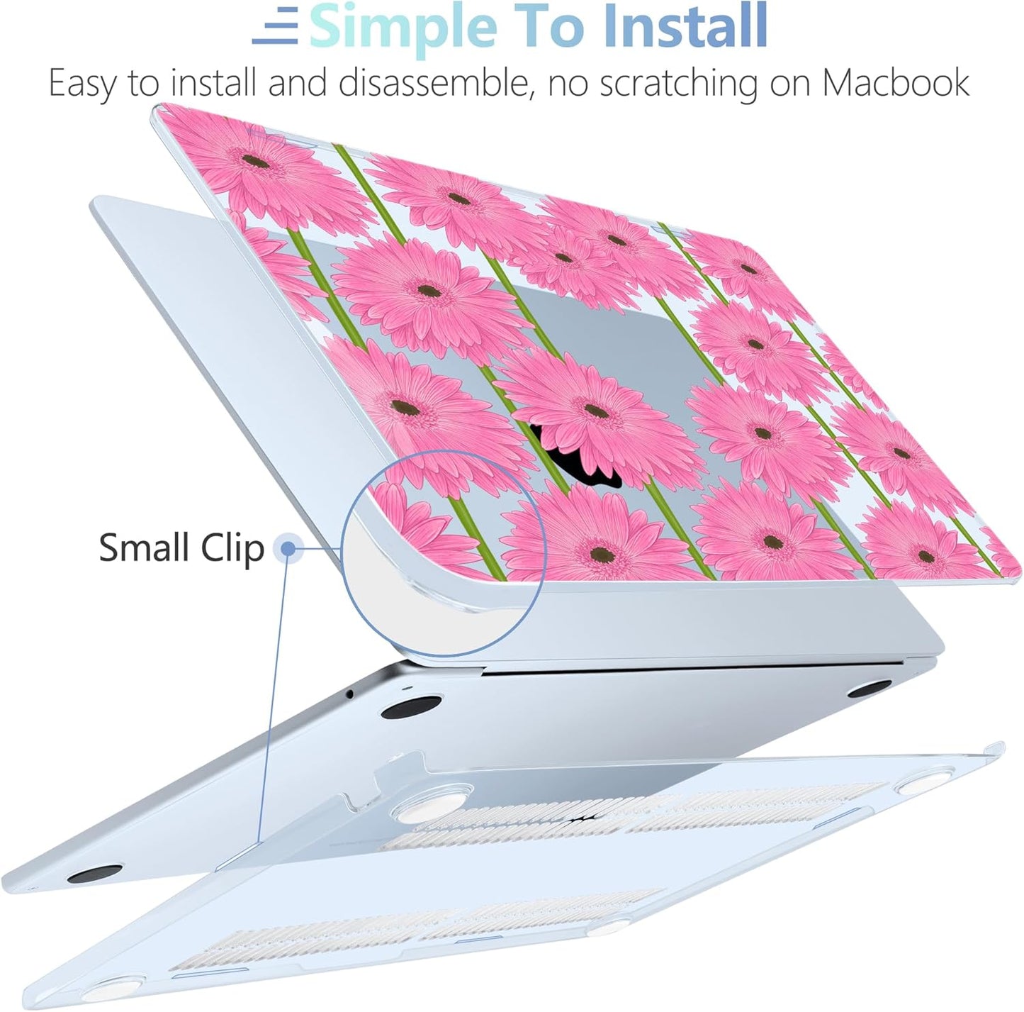 MEEgoodo Case for M4/M3/M2 MacBook Air 13.6 inch Case 2025 2024 2022, Fit Model A3240/A3113/A2681, Laptop Hard Shell with Keyboard Cover Compatible with MacBook Air 13 inch, Pink Gerbera Flower