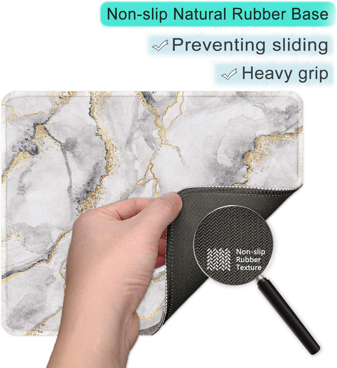 ITNRSIIET Mouse Pad with Stitched Edge Premium Textured Smooth Precise Operation Waterproof Washable Non-Slip Rubber Base Desktop Protection Mat, 10.2×8.3×0.12 inches, Gray Marbling