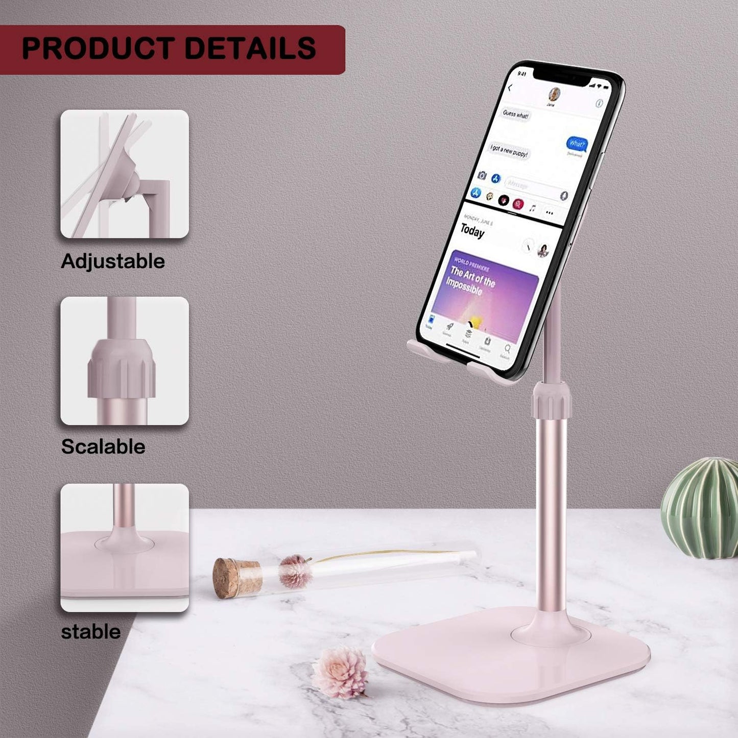 Doboli Cell Phone Stand, Phone Stand for Desk, Phone Holder Stand Compatible with iPhone and All Mobile Phones Tablet, Gifts for Adults Women Men Mom Wife, Pink