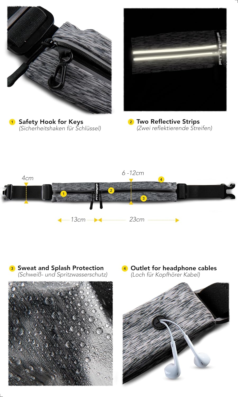 Fitgriff® Running Belt for Men & Women - Secure Jogging Pouch for Phone, Keys & Essentials - For All Cell Phones