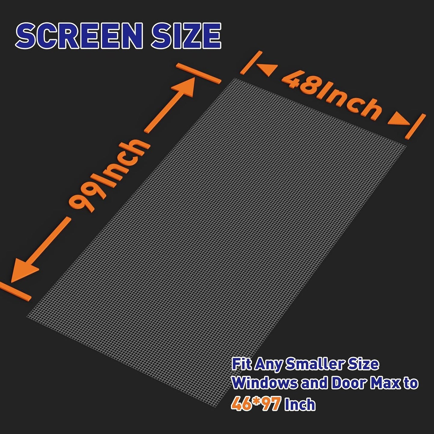 MAGZO Window Screen Replacement Mesh 48"W x 99"L - DIY Adjustable Polyester Pet Proof Screen Door Mesh for Patio Sliding Doors Window Screen Repair Kit, Durable, Washable, Gray