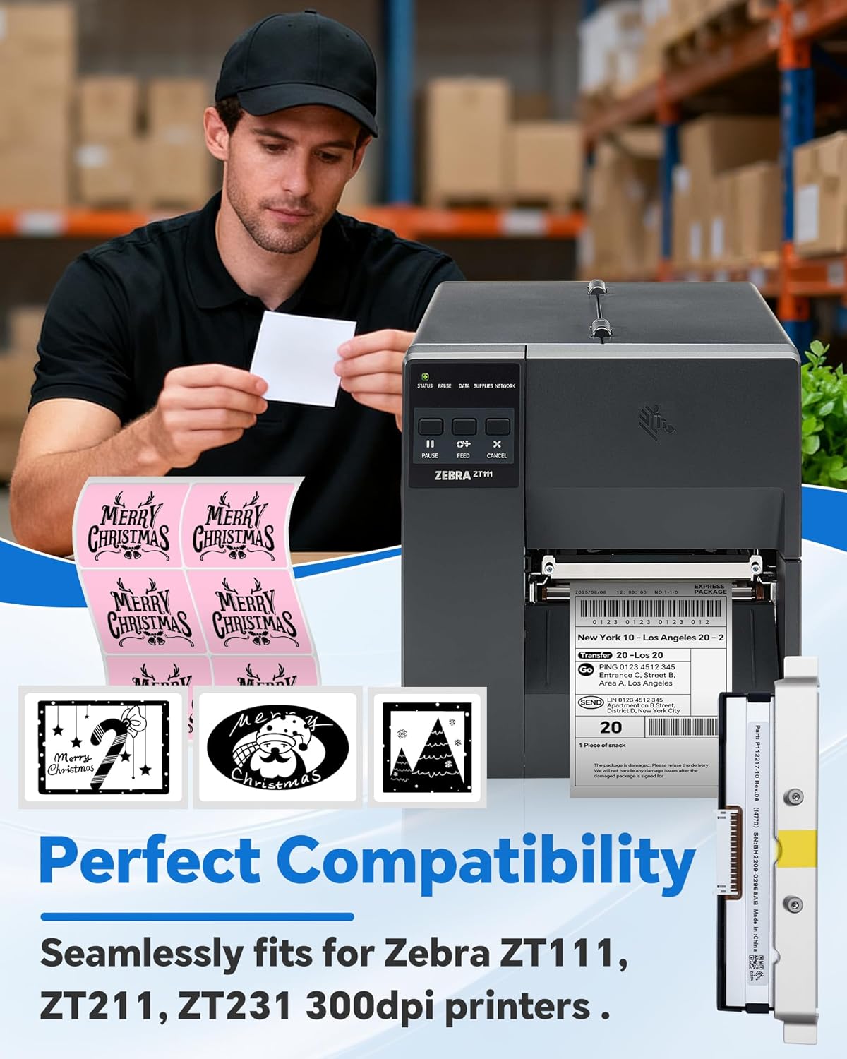 P1123335-013 Genuine Print Head for Zebra ZT111 ZT211 ZT231, New Printhead for Zebra Barcode Thermal Label Industrial Printer 300dpi OEM Replacement P112217-10