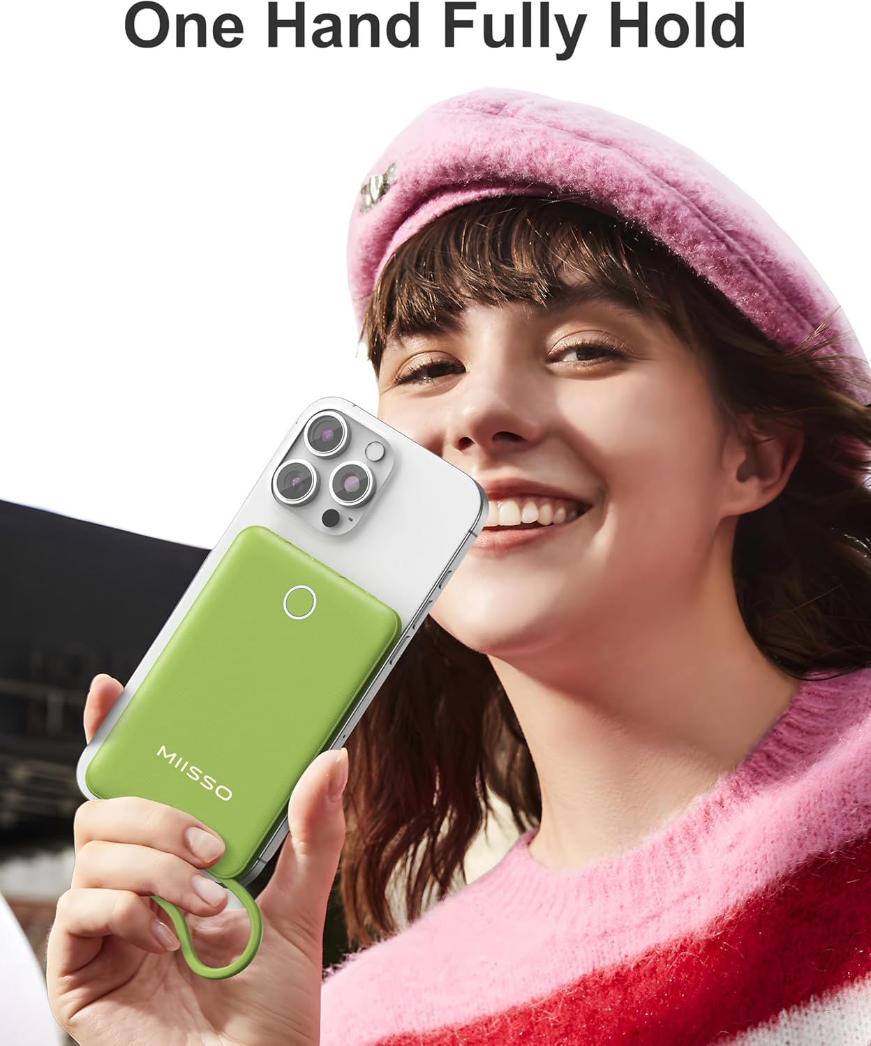 miisso 10000mAh Slim Portable Charger with Built in Cable, Power Bank Travel Charger External Battery Pack for Phone, 3 Output USB Type C Cord Clutch Charger Compatible with iPhone, Green