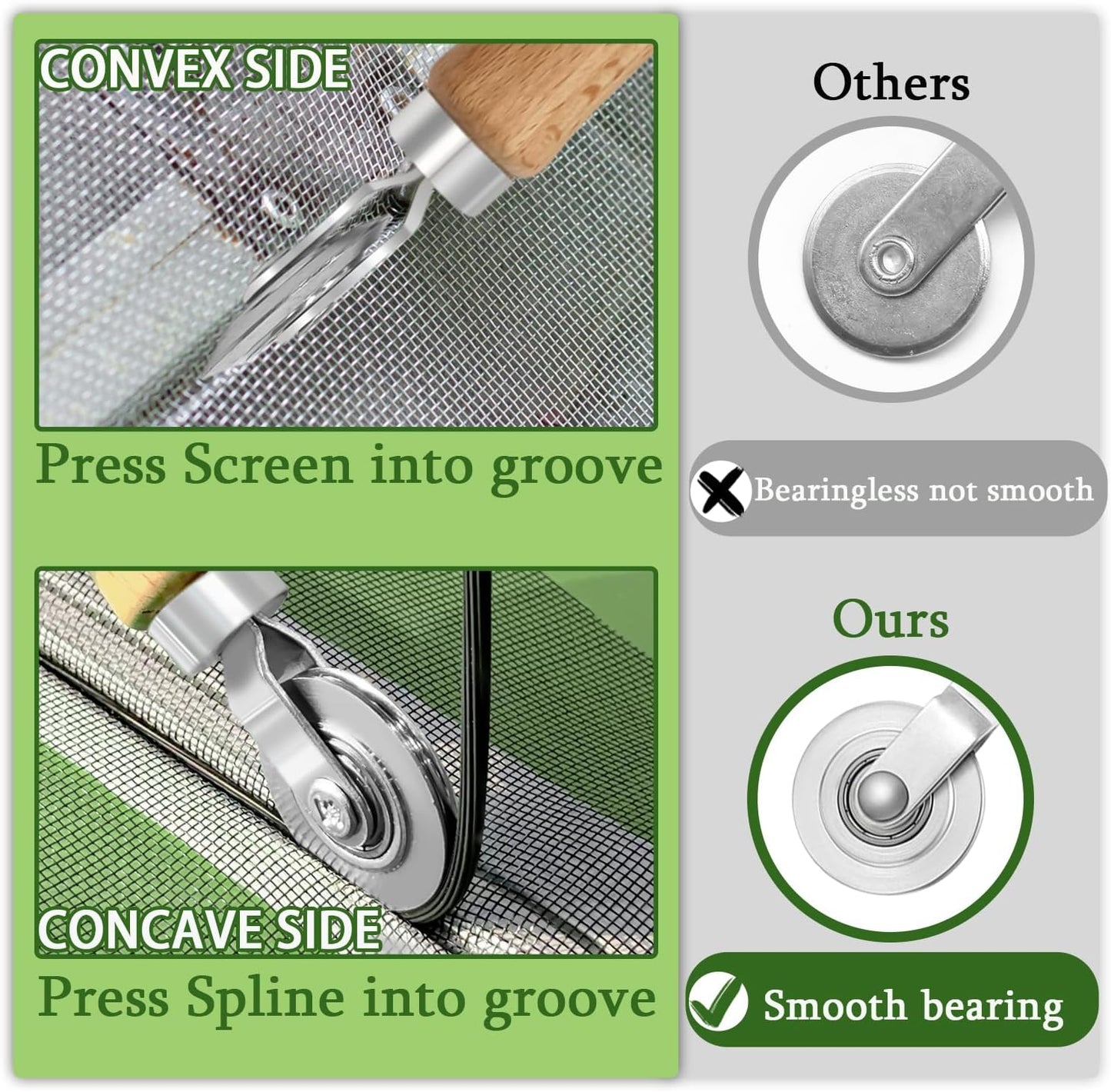 Screen Repair Kit/Tool, King&Charles Screen Roller Tool, Steel Roller with Bear, 32 ft Spline, Removal Hook, 3 in 1 Window Repair Kit, for Installing Door Window Mesh.