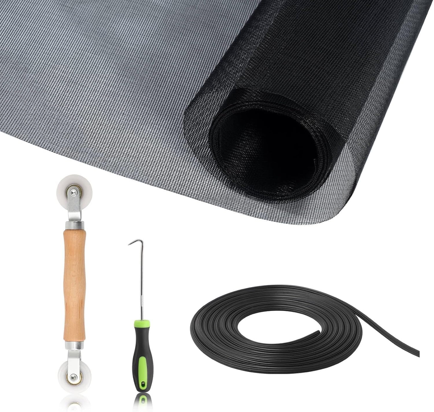Screen Door Mesh Replacement Kit with All Tools Include Window Screens Mesh 48"x117", Screen Roller, Screen Spline, Spline Hook, Yolovit