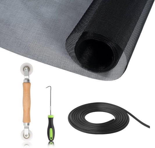 Screen Door Mesh Replacement Kit with All Tools Include Window Screens Mesh 48"x117", Screen Roller, Screen Spline, Spline Hook, Yolovit