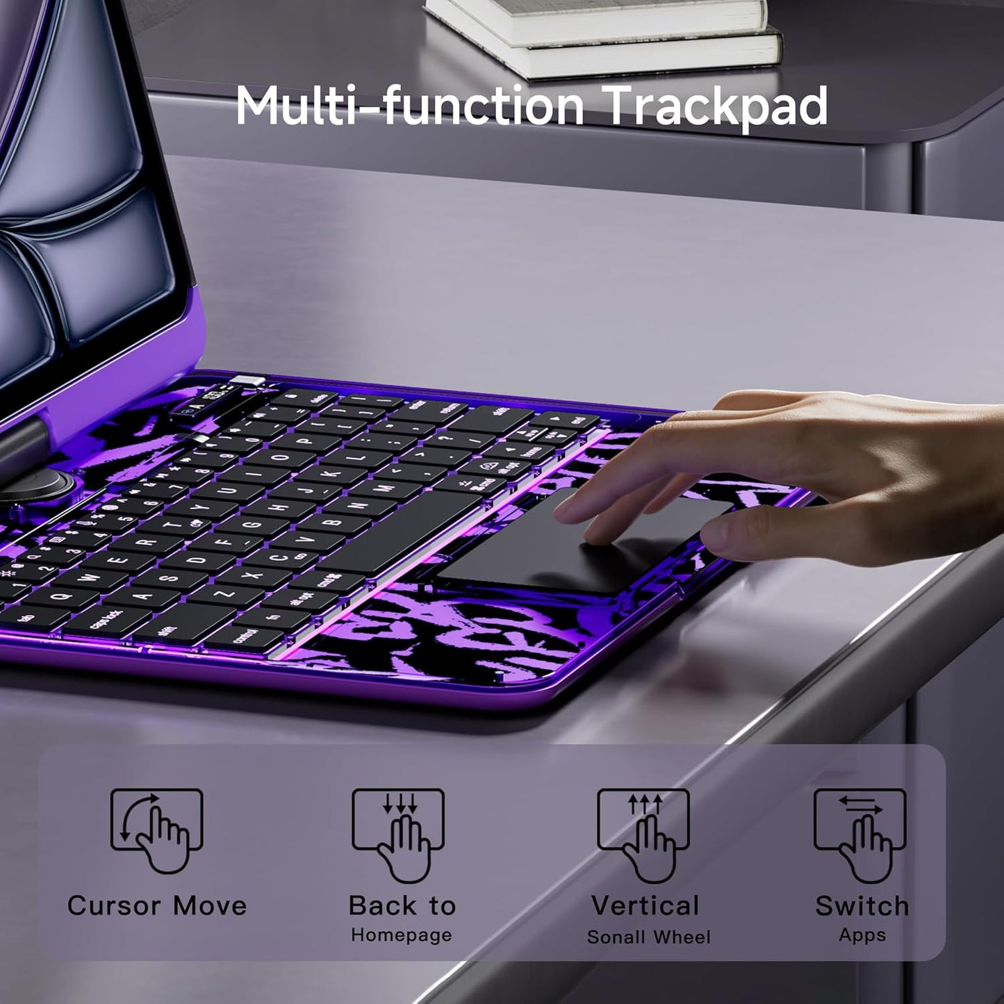 Keyboard Case for 12.9 inch iPad Pro 6/5/4/3rd Gen & 13 inch iPad Air (2025 M3, 2024 M2) Wireless Keyboard with Trackpad 7 Color Backlit, Transparent Protective Cover with Pencil Holder (Purple)