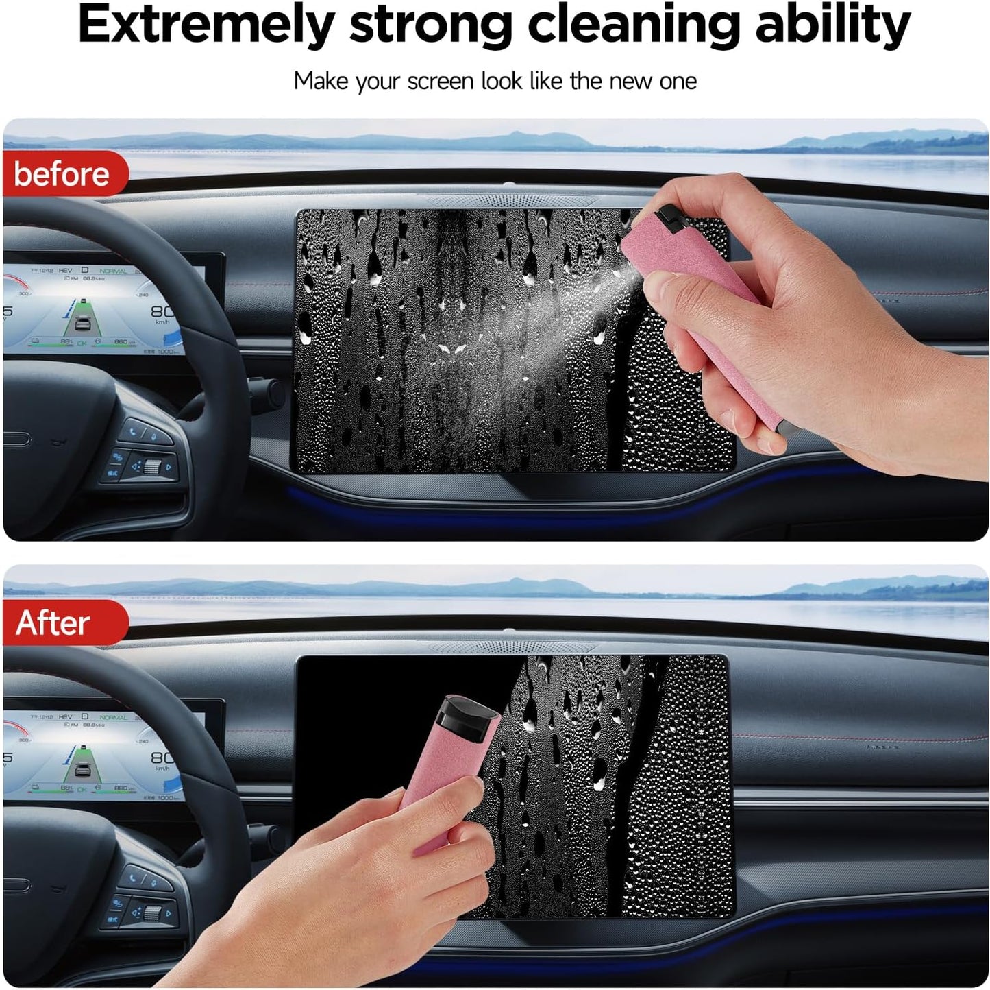 YTT Screen Cleaner, All-in-One Spray & Wipe Cleaner, with Transparent Protective Shell for All Phones, Laptop and Tablet Screens (Pink)