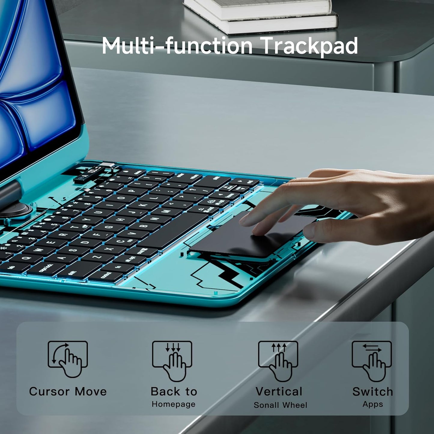 Keyboard Case for 12.9 inch iPad Pro 6/5/4/3rd Gen & 13 inch iPad Air (2025 M3, 2024 M2) Wireless Keyboard with Trackpad 7 Color Backlit, Transparent Protective Cover with Pencil Holder (Cyan)