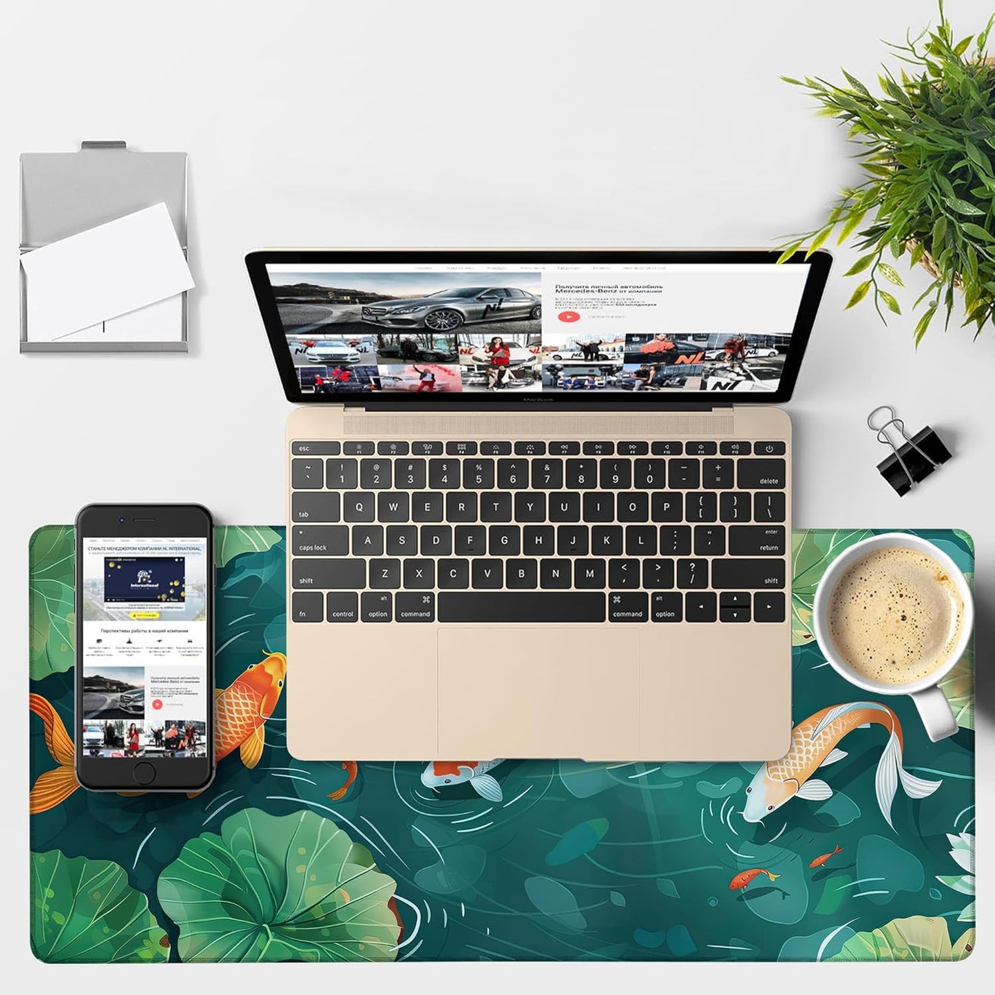 Colorful Koi Fish Gaming Mouse Pad 3mm Thick Stitched Edge Waterproof Non-Slip Large Computer Keyboard Mouse Mat,Suitable for Office Entertainment Decorative Desk Pad 35.4 x 15.7 Inches