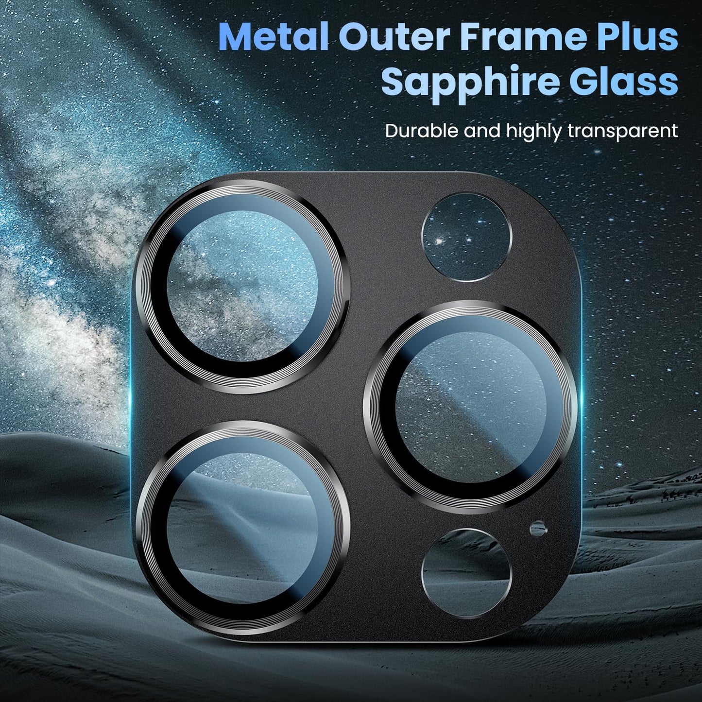 Uyiton Compatible with iPhone 16 Pro/iPhone 16 Pro Max Camera Lens Protector - [Not Easy to Break][Strong Adsorption][Case-Friendly] Metal Tempered Glass Rear Camera Screen Cover - Black Titanium