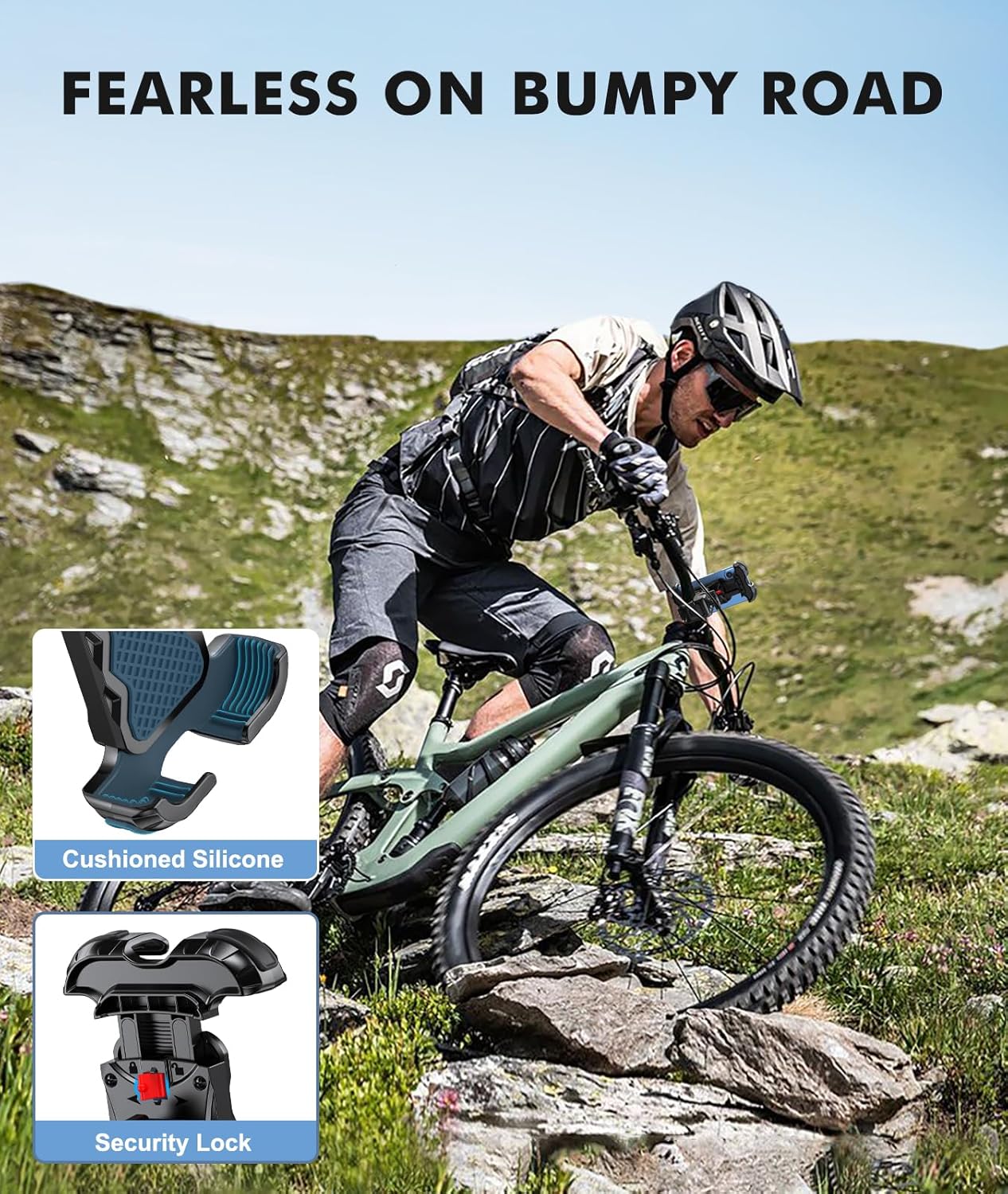 Motorcycle Phone Mount, Upgrade Bike Phone Mount [1s Lock][Secure Protection], 360° Rotatable Phone Holder for Mountain Bike/ATV/Scooter Handlebar Stand, Compatible with iPhone/Samsung 4.7-6.7"