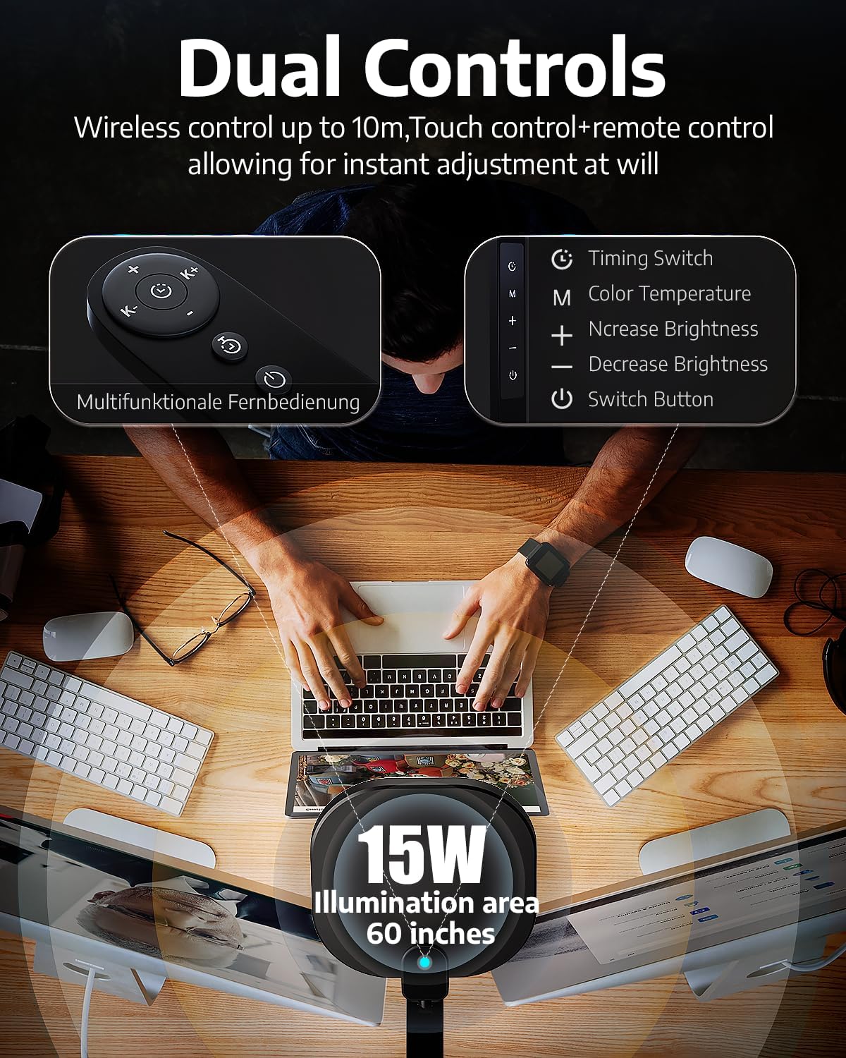 Desk Zoom Meeting Light for Video Conference, Computer Lights with Clamp for Video Call, Eye-Caring Side-Emitting Tech with Adj. Brightness, Color Temp, Memory & Timing Func